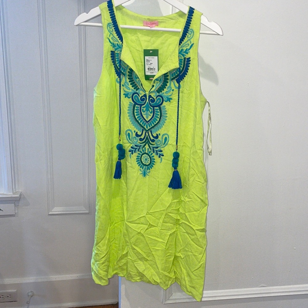 Lilly Pulitzer Neon Green and Blue Mini Dress